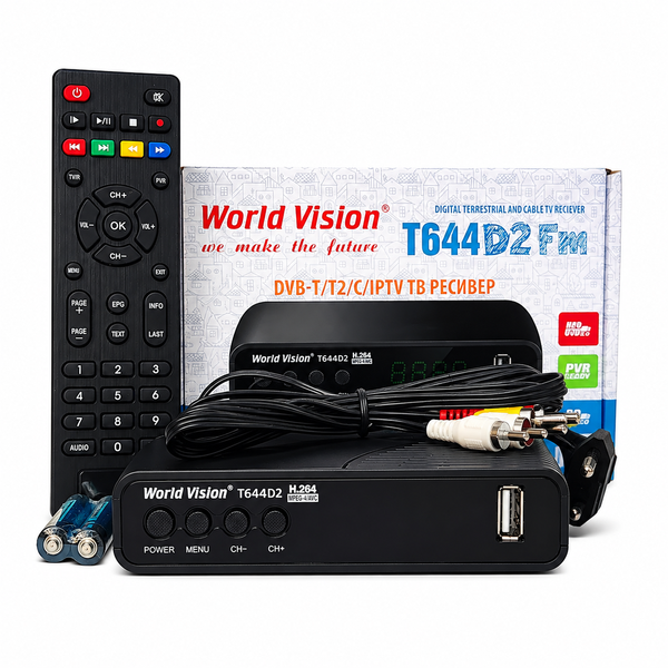 Комплект Т2 Тюнер World Vision T644D2 FM та антена кімнатна Energy Т2 2099507973 фото